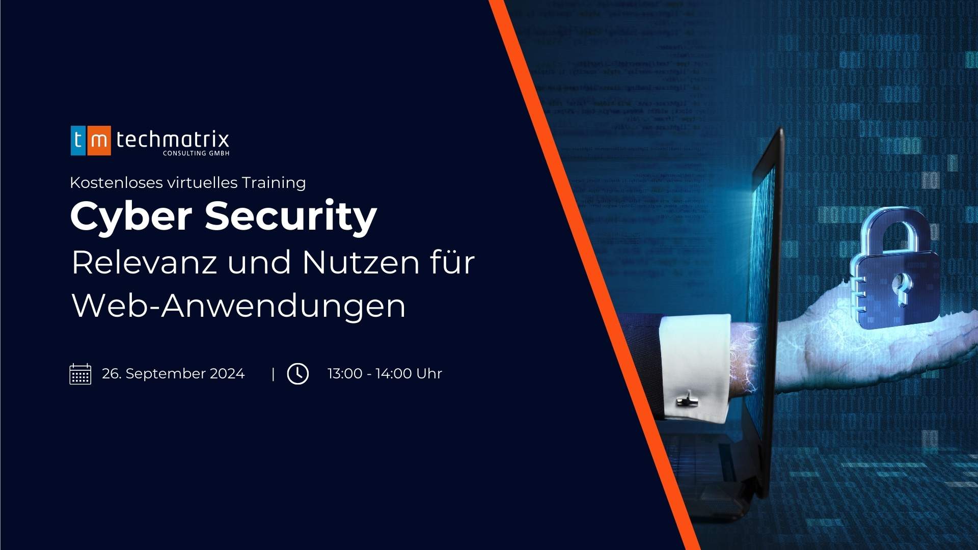 Kostenloses virtuelles Training mit dem Thema Cyber Security - Relevanz und Nutzen für Web-Applikationen am 26. September 2024